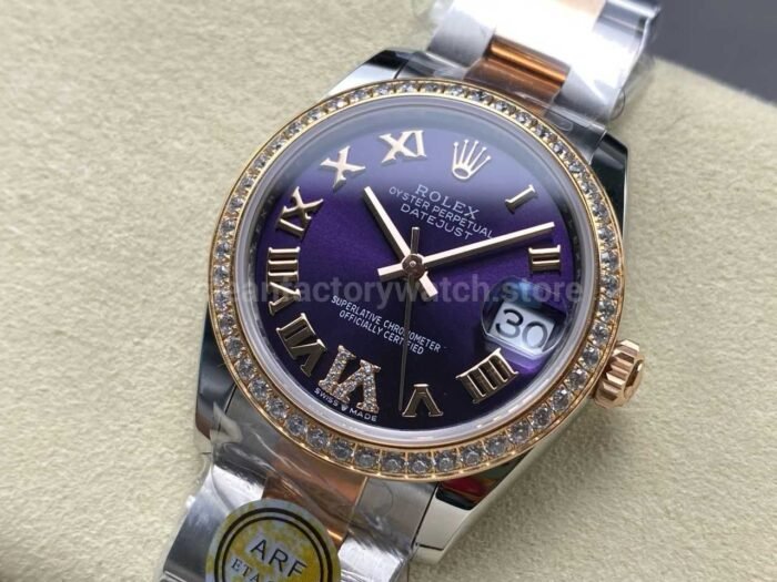 ARF Factory Counterweight Rolex Datejust Oyster 278381RBR-0019 31mm Rose Gold Diamond Bezel Roman VI Purple Dial - Image 3