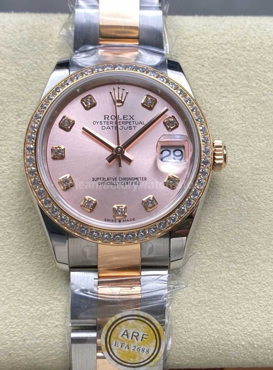 ARF Factory Counterweight Rolex Datejust Oyster 278381RBR-0023 31mm Rose Gold Diamond Bezel RoseDial