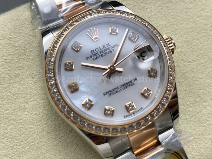 ARF Factory Counterweight Rolex Datejust Oyster 278381RBR-0025 31mm Rose Gold Diamond Bezel Mother of Pearl Dial - Image 2