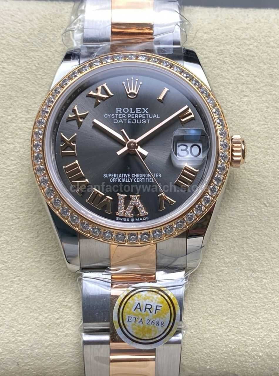 ARF Factory Counterweight Rolex Datejust Oyster 278381RBR-0029 31mm Rose Gold Diamond Bezel Roman VI Grey  Dial