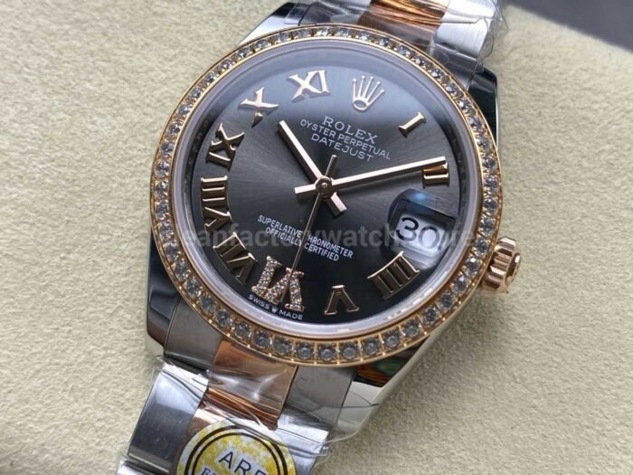 ARF Factory Counterweight Rolex Datejust Oyster 278381RBR-0029 31mm Rose Gold Diamond Bezel Roman VI Grey  Dial - Image 3