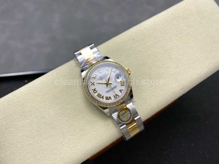 ARF Factory Counterweight Rolex Datejust Oyster 278383RBR-0001 31mm Yellow Gold Diamond Bezel Roman VI White Dial - Image 4