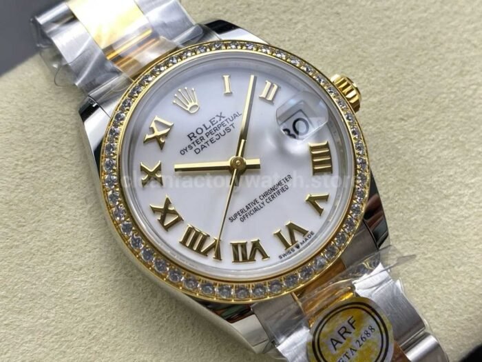 ARF Factory Counterweight Rolex Datejust Oyster 278383RBR-0001 31mm Yellow Gold Diamond Bezel Roman VI White Dial - Image 2