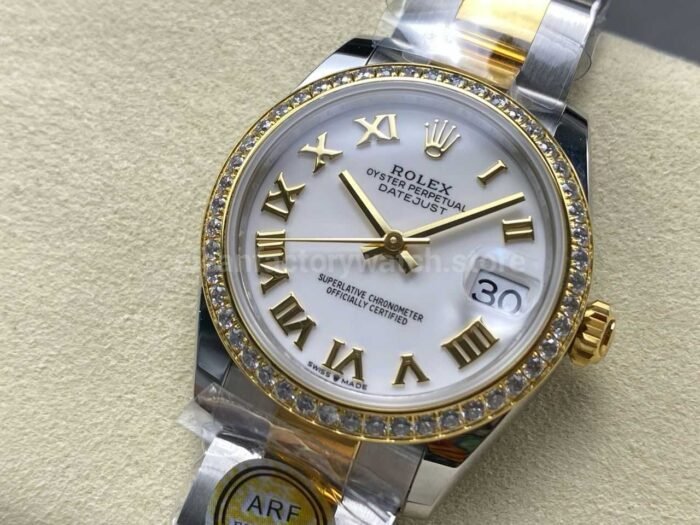ARF Factory Counterweight Rolex Datejust Oyster 278383RBR-0001 31mm Yellow Gold Diamond Bezel Roman VI White Dial - Image 3