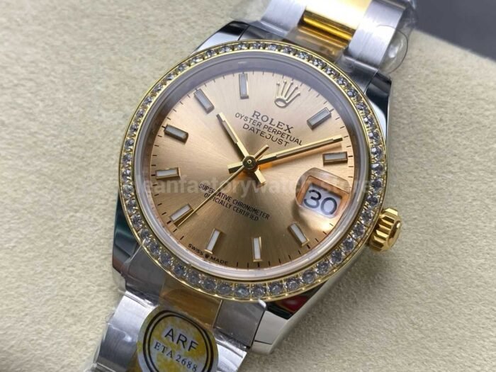 ARF Factory Counterweight Rolex Datejust Oyster 278383RBR-0013 31mm Yellow Gold Diamond Bezel Champagne Dial - Image 3
