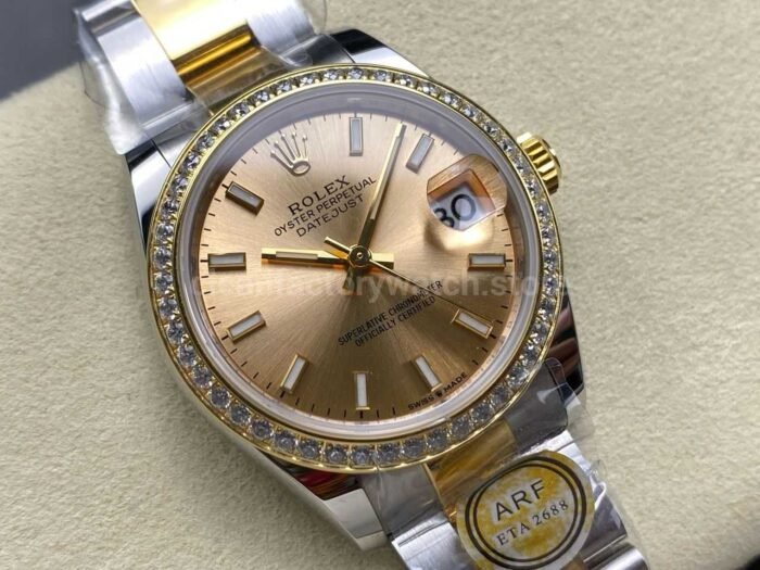 ARF Factory Counterweight Rolex Datejust Oyster 278383RBR-0013 31mm Yellow Gold Diamond Bezel Champagne Dial - Image 2