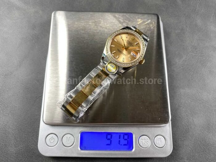 ARF Factory Counterweight Rolex Datejust Oyster 278383RBR-0013 31mm Yellow Gold Diamond Bezel Champagne Dial - Image 10