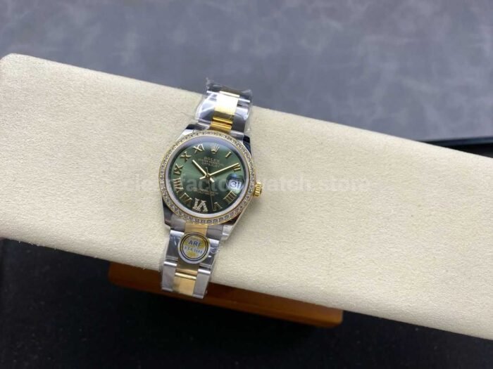 ARF Factory Counterweight Rolex Datejust Oyster 278383RBR-0015 31mm Yellow Gold Diamond Bezel Roman VI Green Dial - Image 5
