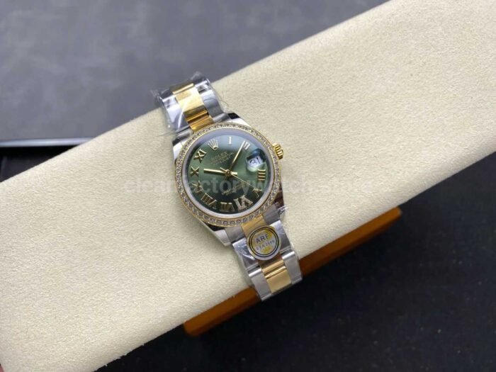 ARF Factory Counterweight Rolex Datejust Oyster 278383RBR-0015 31mm Yellow Gold Diamond Bezel Roman VI Green Dial - Image 4