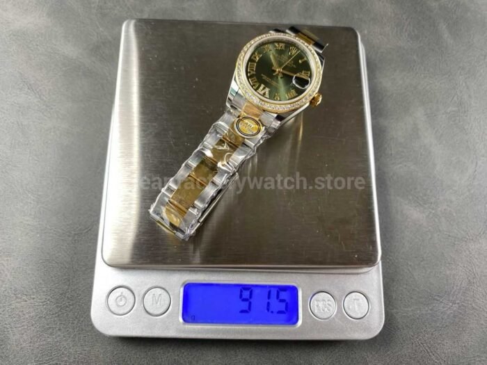 ARF Factory Counterweight Rolex Datejust Oyster 278383RBR-0015 31mm Yellow Gold Diamond Bezel Roman VI Green Dial - Image 10