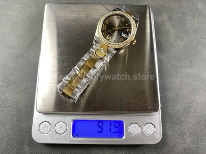 ARF Factory Counterweight Rolex Datejust Oyster 278383RBR-0017 31mm Yellow Gold Diamond Bezel Roman VI Grey Dial - Image 10