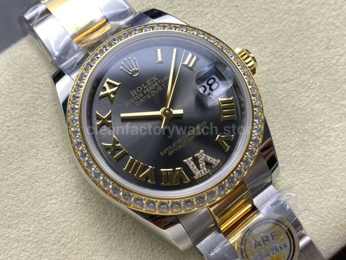 ARF Factory Counterweight Rolex Datejust Oyster 278383RBR-0017 31mm Yellow Gold Diamond Bezel Roman VI Grey Dial - Image 2