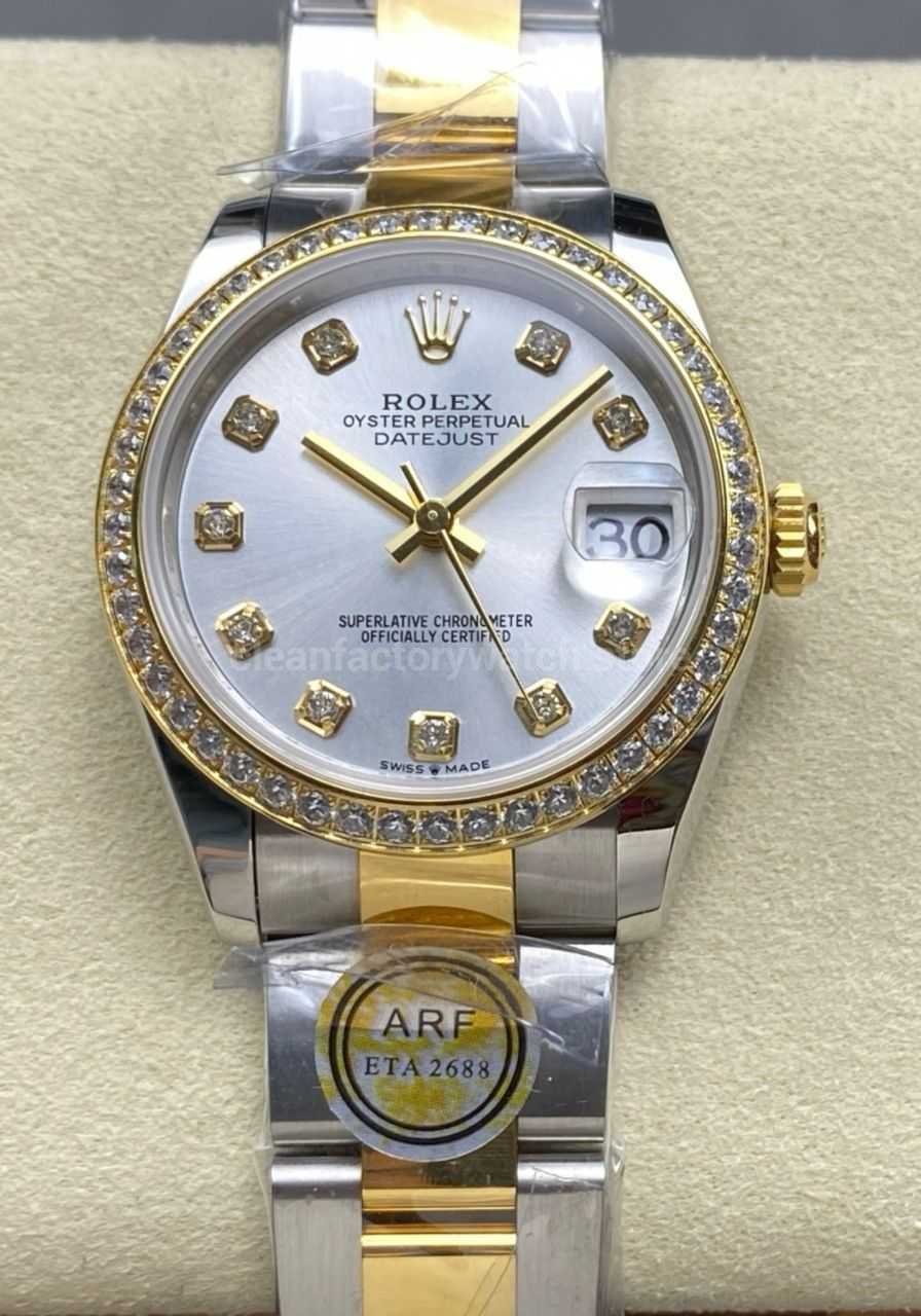 ARF Factory Counterweight Rolex Datejust Oyster 278383RBR-0019 31mm Yellow Gold Diamond Bezel Silver Dial