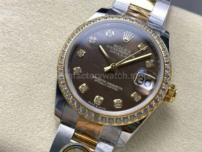 ARF Factory Counterweight Rolex Datejust Oyster 278383RBR-0023 31mm Yellow Gold Diamond Bezel Black Mother of Pearl Dial - Image 3