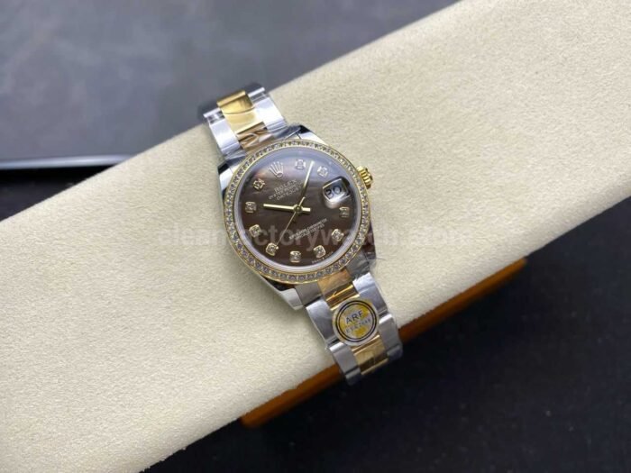ARF Factory Counterweight Rolex Datejust Oyster 278383RBR-0023 31mm Yellow Gold Diamond Bezel Black Mother of Pearl Dial - Image 4