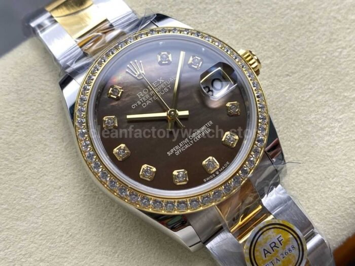 ARF Factory Counterweight Rolex Datejust Oyster 278383RBR-0023 31mm Yellow Gold Diamond Bezel Black Mother of Pearl Dial - Image 2