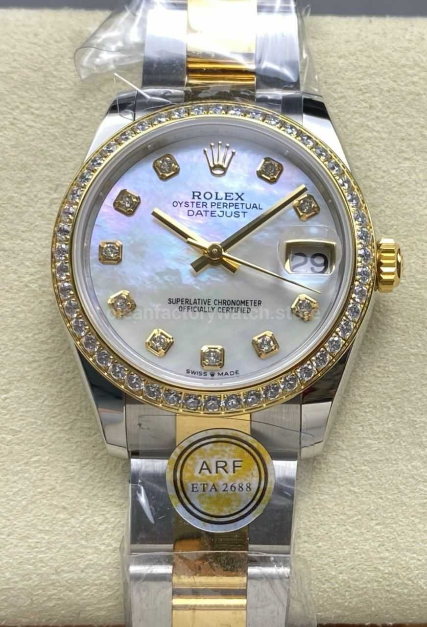 ARF Factory Counterweight Rolex Datejust Oyster 278383RBR-0027 31mm Yellow Gold Diamond Bezel Mother of Pearl Dial