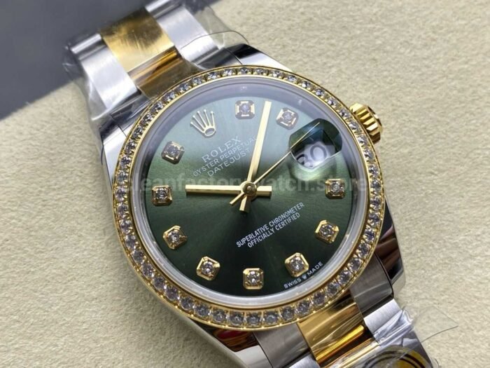ARF Factory Counterweight Rolex Datejust Oyster 278383RBR-0029 31mm Yellow Gold Diamond Bezel Green Dial - Image 2