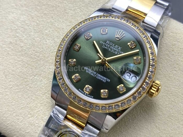 ARF Factory Counterweight Rolex Datejust Oyster 278383RBR-0029 31mm Yellow Gold Diamond Bezel Green Dial - Image 3