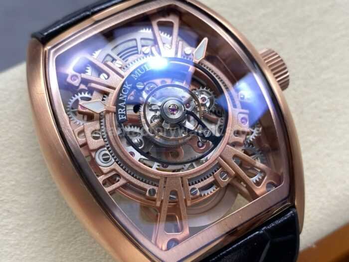 FM Factory Franck Muller Tourbillon Cintree Curvex 44mm Rose Gold Rubber Leather Strap Tourbillon Skeleton Super Clone Watch,Clean Factory Watch