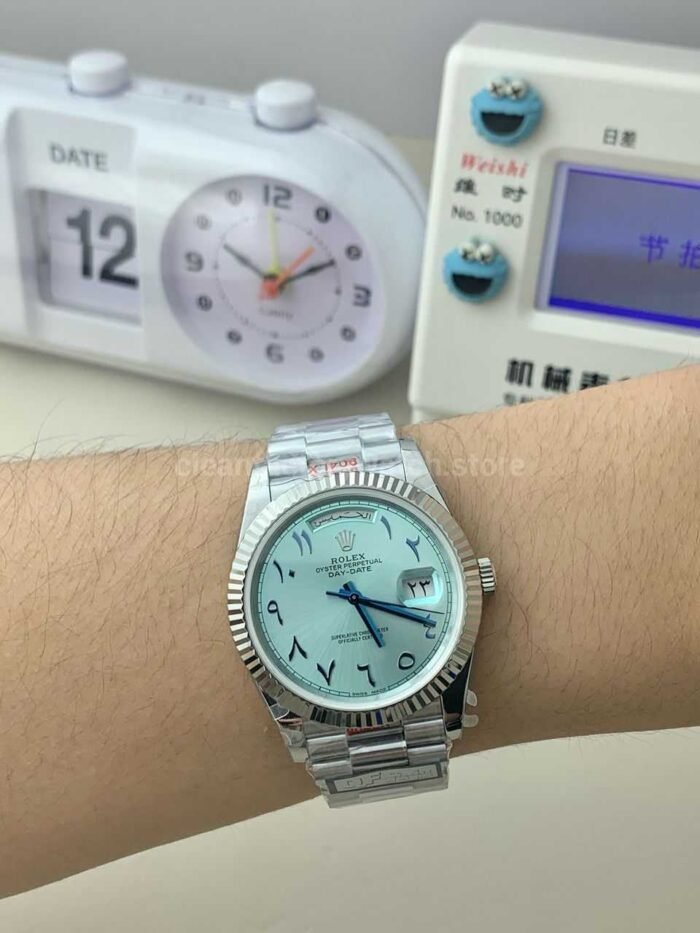 QF Factory Counterweight Rolex Day-Date 228236 Platinum Arabic Numerals Ice Blue Dial - Image 6