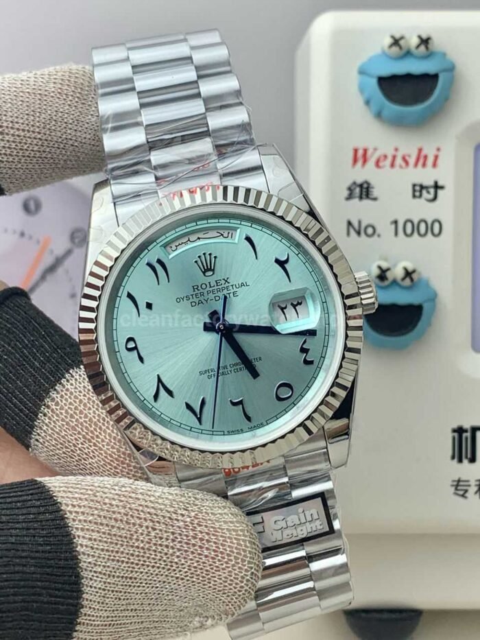 QF Factory Counterweight Rolex Day-Date 228236 Platinum Arabic Numerals Ice Blue Dial - Image 2