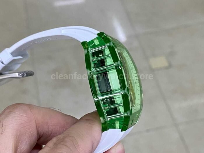 RM Factory Panda Eats Golden Bamboo Richard Mille RM26-01 44mm Green Crystal White Rubber Strap Panda Skeletonized White Dial - Image 5