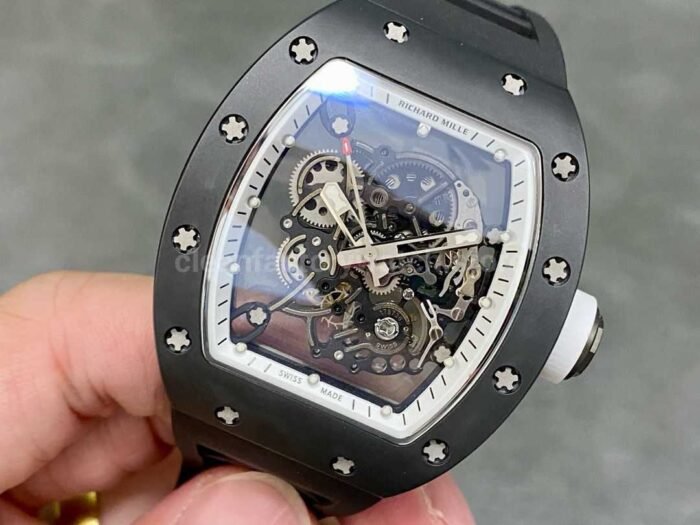RM Factory Richard Mille RM 055 43mm Black Ceramic Black Rubber Strap Skeletonized White Dial - Image 2