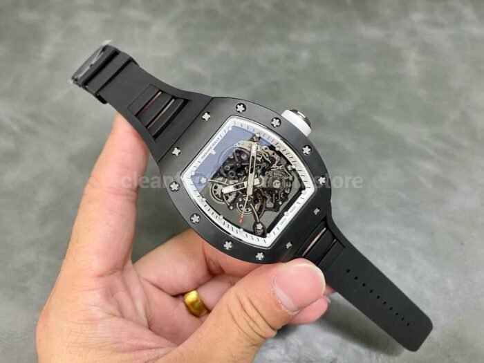RM Factory Richard Mille RM 055 43mm Black Ceramic Black Rubber Strap Skeletonized White Dial - Image 3