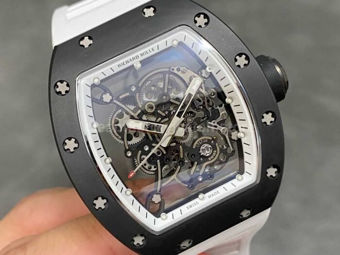 RM Factory Richard Mille RM 055 43mm Black Ceramic White Rubber Strap Skeletonized White Dial - Image 2