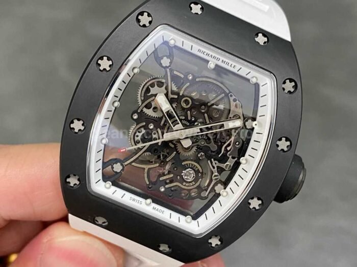 RM Factory Richard Mille RM 055 43mm Black Ceramic White Rubber Strap Skeletonized White Dial - Image 3