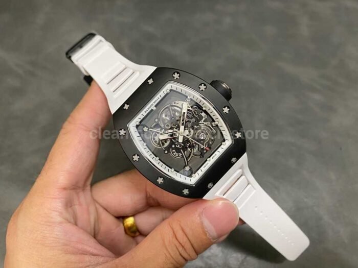 RM Factory Richard Mille RM 055 43mm Black Ceramic White Rubber Strap Skeletonized White Dial - Image 4
