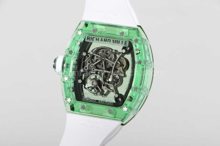 RM Factory Richard Mille RM 055 43mm Green Crystal White Rubber Strap Skeletonized White Dial - Image 7