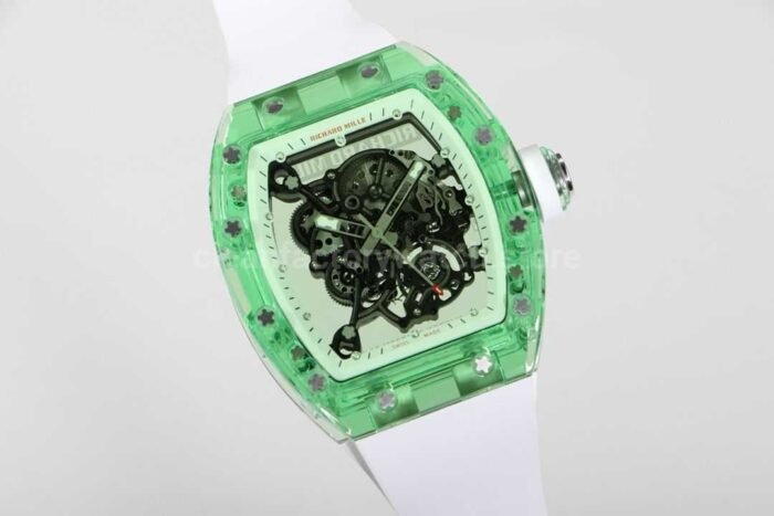 RM Factory Richard Mille RM 055 43mm Green Crystal White Rubber Strap Skeletonized White Dial - Image 2