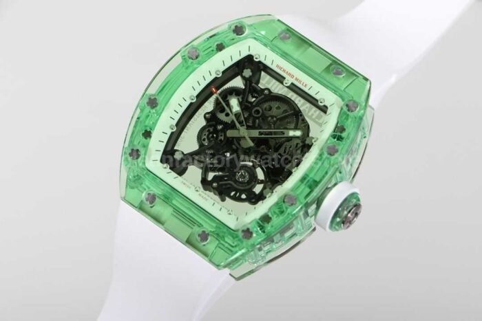 RM Factory Richard Mille RM 055 43mm Green Crystal White Rubber Strap Skeletonized White Dial - Image 3