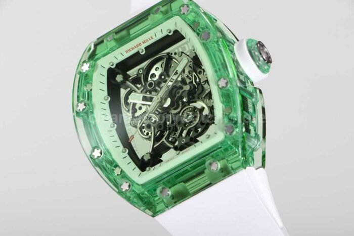 RM Factory Richard Mille RM 055 43mm Green Crystal White Rubber Strap Skeletonized White Dial - Image 4