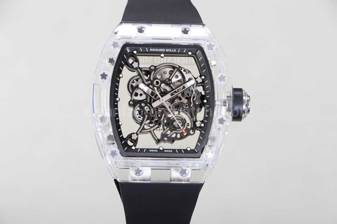 RM Factory Richard Mille RM 055 43mm Transparent Crystal Black Rubber Strap Skeletonized Black Dial