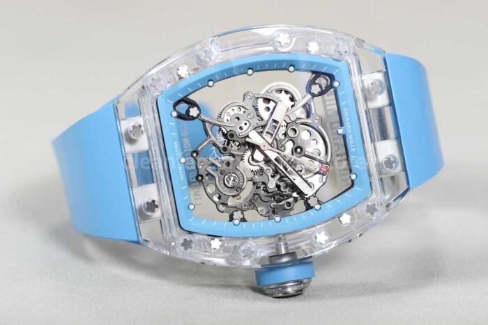 RM Factory Richard Mille RM 055 43mm Transparent Crystal Sky Blue Rubber Strap Skeletonized Sky Blue Dial - Image 4