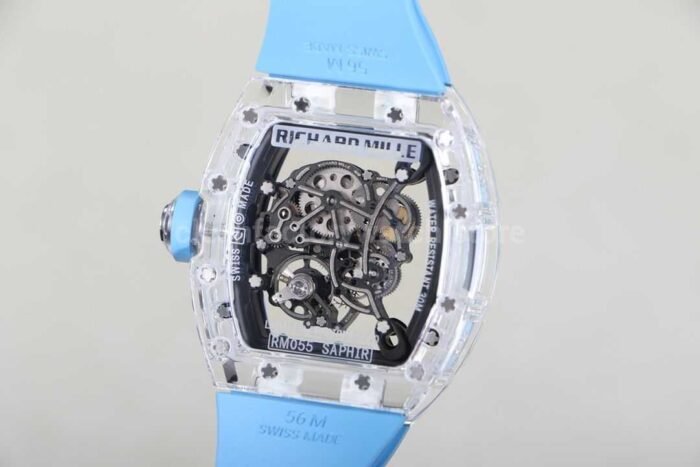 RM Factory Richard Mille RM 055 43mm Transparent Crystal Sky Blue Rubber Strap Skeletonized Sky Blue Dial - Image 7