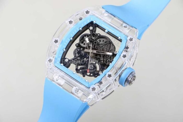 RM Factory Richard Mille RM 055 43mm Transparent Crystal Sky Blue Rubber Strap Skeletonized Sky Blue Dial - Image 3