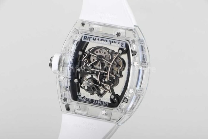 RM Factory Richard Mille RM 055 43mm Transparent Crystal White Rubber Strap Skeletonized Black Dial - Image 7