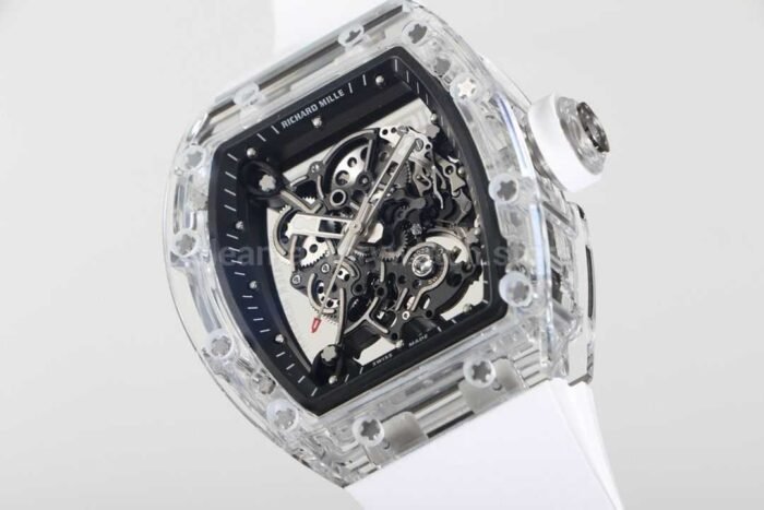 RM Factory Richard Mille RM 055 43mm Transparent Crystal White Rubber Strap Skeletonized Black Dial - Image 4