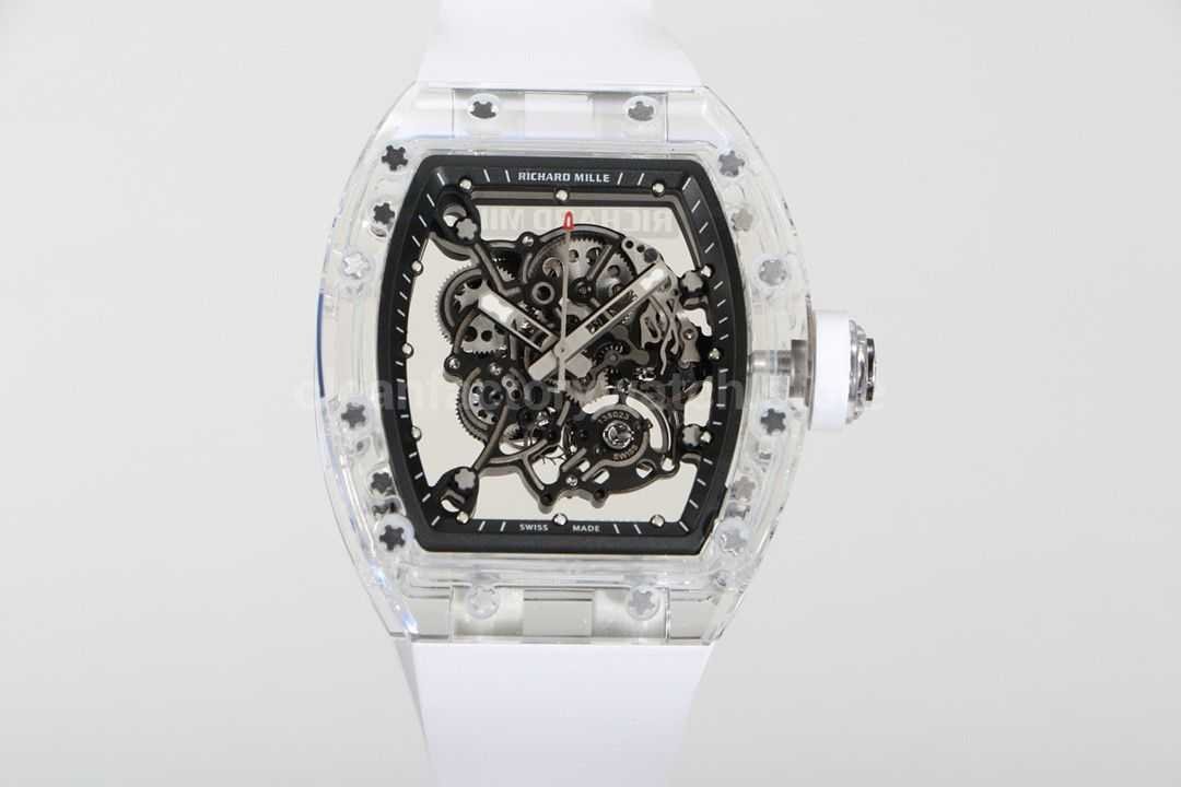 RM Factory Richard Mille RM 055 43mm Transparent Crystal White Rubber Strap Skeletonized Black Dial