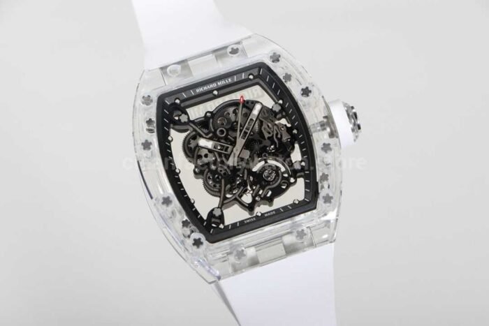 RM Factory Richard Mille RM 055 43mm Transparent Crystal White Rubber Strap Skeletonized Black Dial - Image 2