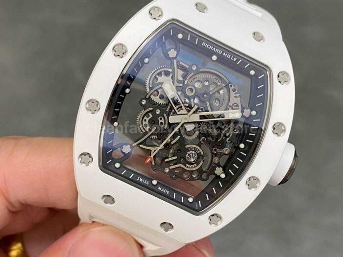 RM Factory Richard Mille RM 055 43mm White Ceramic White Rubber Strap Skeletonized Black Dial - Image 2