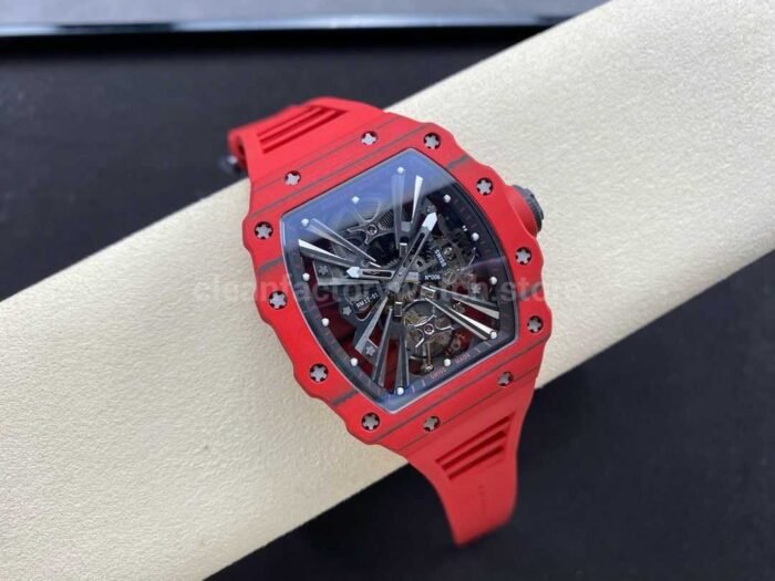 RM Factory Richard Mille RM 12-01 Carbon Fiber Red Rubber Strap Skeletonized Black Dial - Image 4