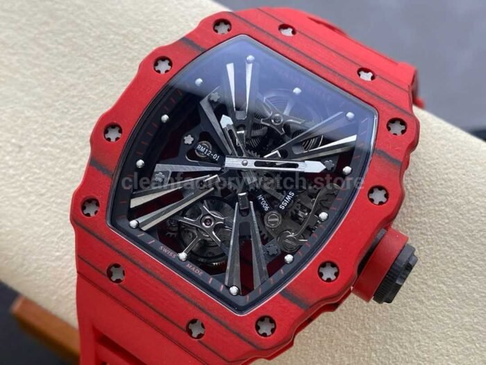 RM Factory Richard Mille RM 12-01 Carbon Fiber Red Rubber Strap Skeletonized Black Dial - Image 3