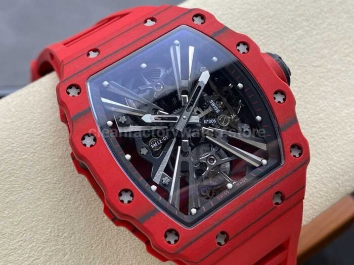 RM Factory Richard Mille RM 12-01 Carbon Fiber Red Rubber Strap Skeletonized Black Dial - Image 2