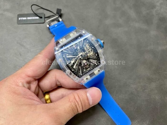 RM Factory Richard Mille RM 12-01 Transparent Crystal Blue Rubber Strap Skeletonized Black Dial - Image 4
