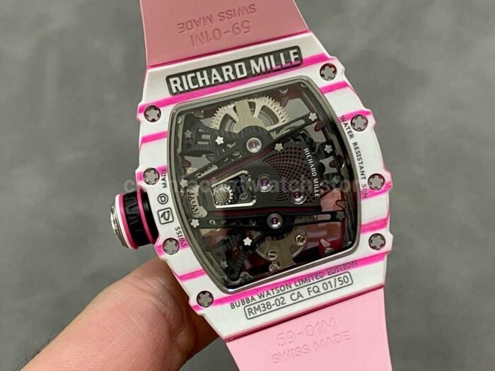 RM Factory Richard Mille RM 38-02 43mm Carbon Fiber Pink Rubber Strap Skeletonized Dial - Image 7